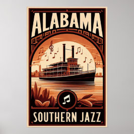 Vintage Alabama Jazz Riverboat Poster