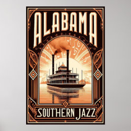 Vintage Alabama Jazz Riverboat Poster