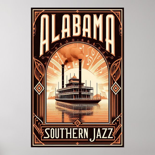 Vintage Alabama Jazz Riverboat Poster (Framsidan)