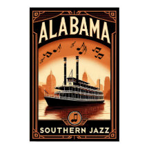 Vintage Alabama Jazz Riverboat Poster