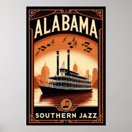 Vintage Alabama Jazz Riverboat Poster