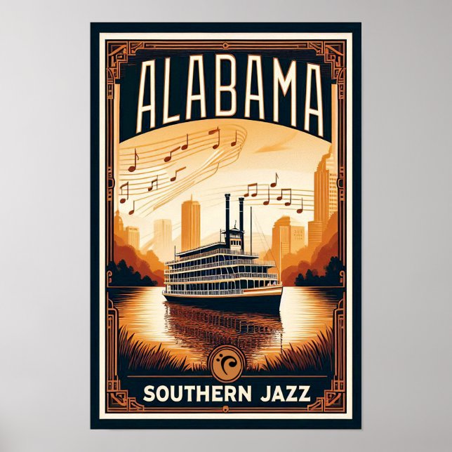 Vintage Alabama Jazz Riverboat Poster (Framsidan)