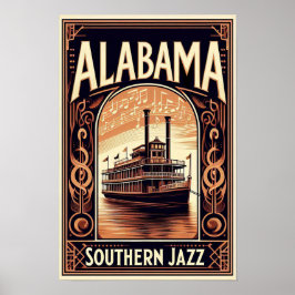 Vintage Alabama Jazz Riverboat Poster