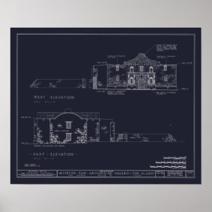 Vintage Alamo Architectural Blueprint Poster