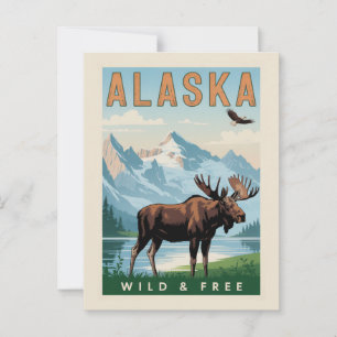 Vintage Alaska Älg Berg Vild & Fri Vykort