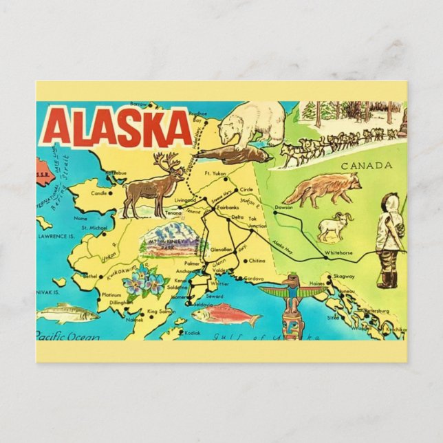 Vintage Alaska kart vykort (Framsida)