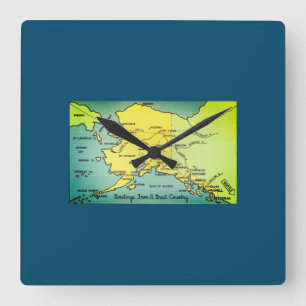 Vintage Alaska Karta - Bering Strait, Nome, Barrow Fyrkantig Klocka