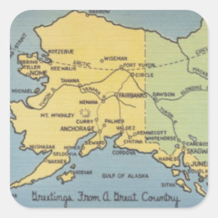 Vintage Alaska Karta - Bering Strait, Nome, Barrow Fyrkantigt Klistermärke