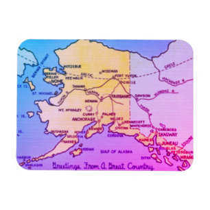 Vintage Alaska Karta - Beringsundet, Nome, Barrow  Magnet
