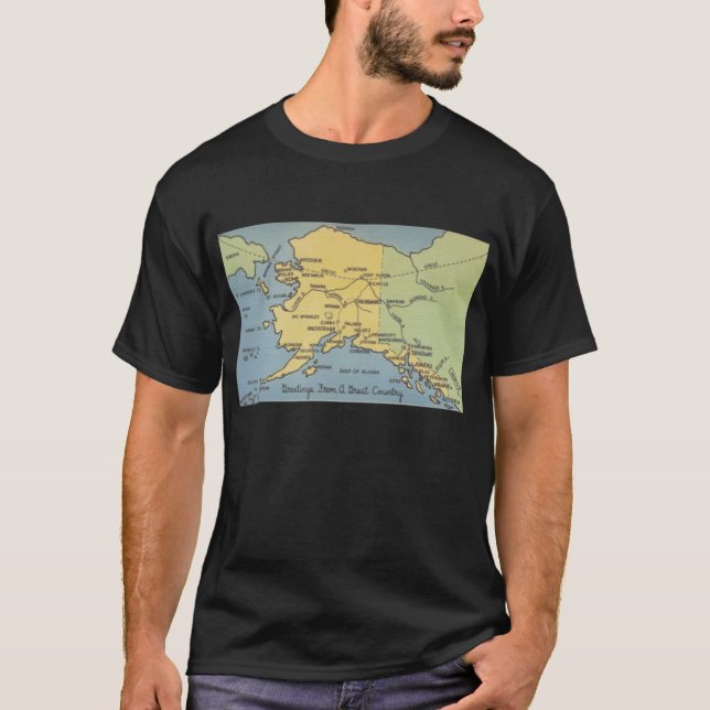 Vintage Alaska Karta - Beringsundet, Nome, Juneau T Shirt (Framsida)