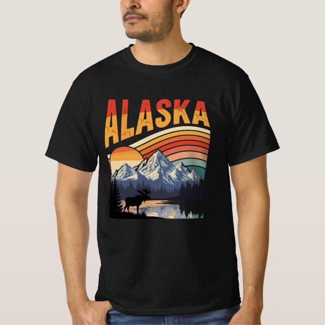 Vintage Alaska Mountain Sunset T Shirt (Framsida)