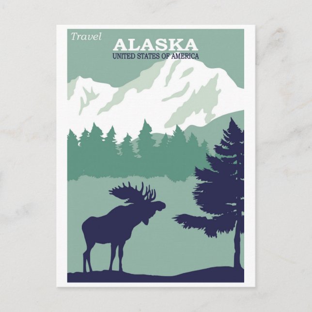 Vintage Alaska Natur Älg Resa Vykort (Framsida)