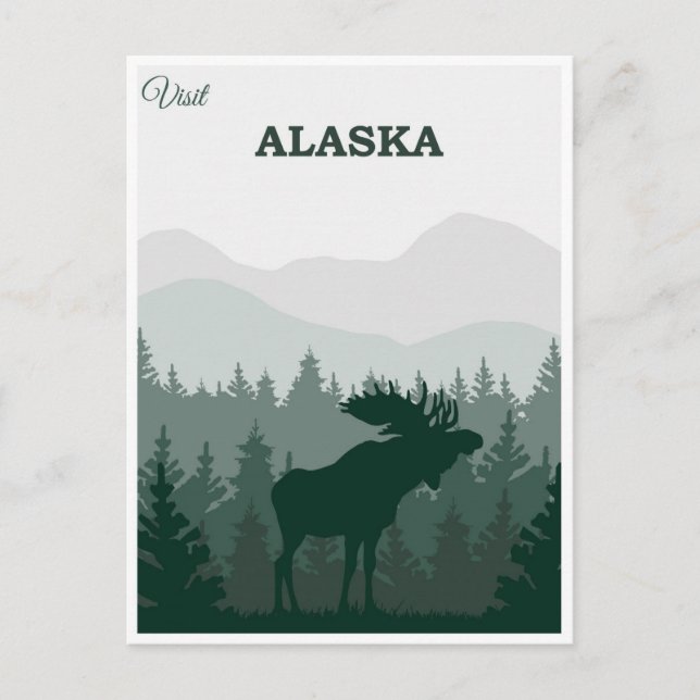 Vintage Alaska Natur Älg Resa Vykort (Framsida)