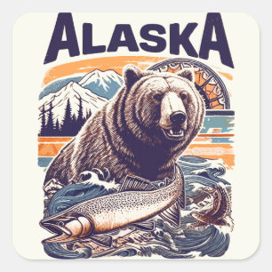Vintage Alaska Nature Fyrkantigt Klistermärke