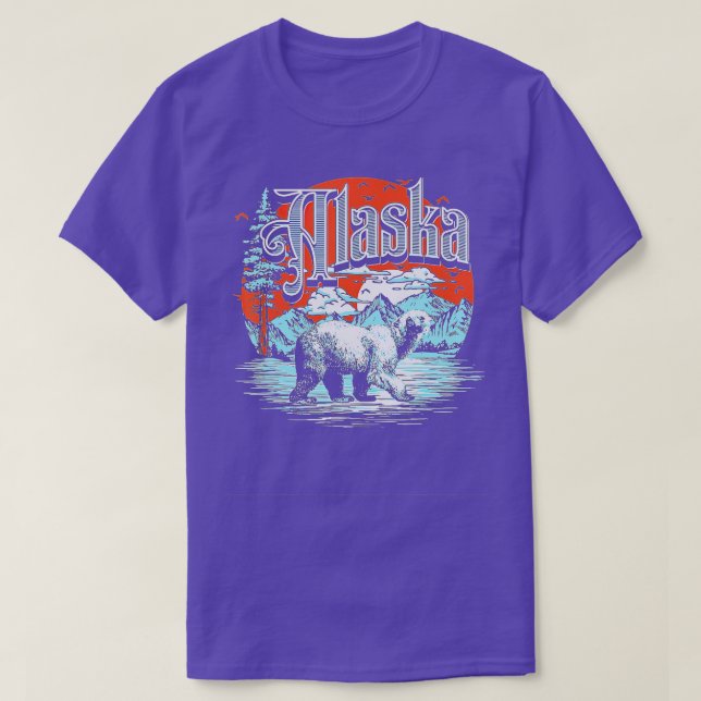 Vintage Alaska Polar Bear & Mountain utomhus T Shirt (Design framsida)