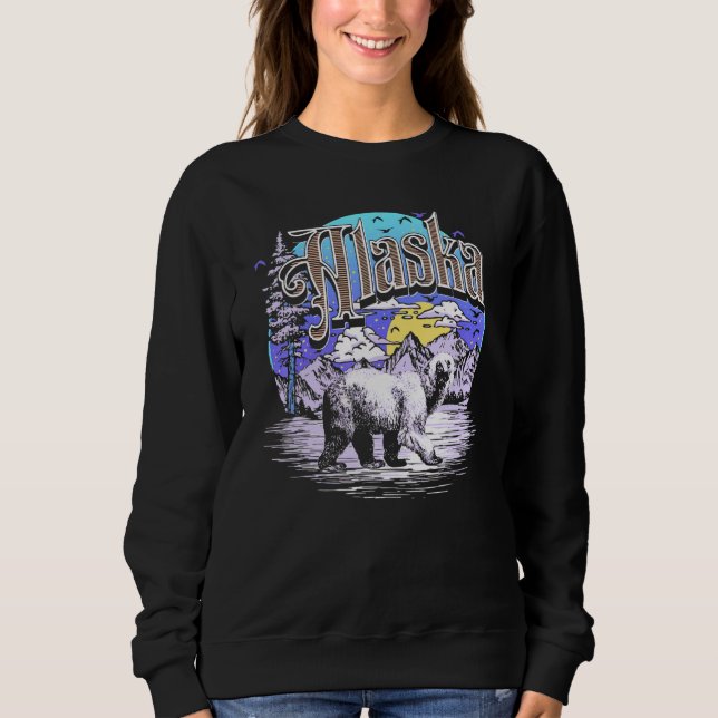 Vintage Alaska Polar Bear & Mountain utomhus T Shirt (Framsida)