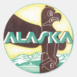 Vintage Alaska Resa Totempål Örn Fågel Runt Klistermärke