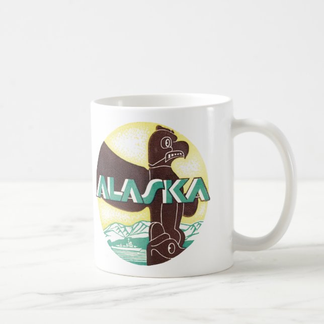 Vintage Alaska Resa Totempåle Örn Fågel Kaffemugg (Höger)