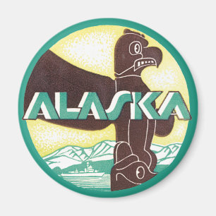 Vintage Alaska Resa Totempåle Örn Fågel Magnet