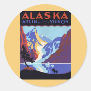 Vintage Alaska-resemål, Atlin och Yukon Runt Klistermärke