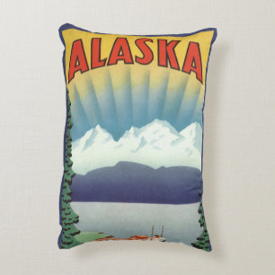 Vintage Alaska-resemål för resor, naturskön landsk Prydnadskudde