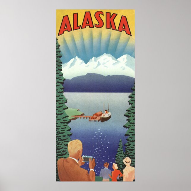 Vintage Alaska-resemålning affischkonst, naturskön Poster (Framsidan)