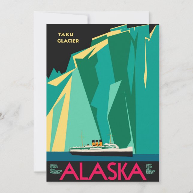 Vintage Alaska resemålning affischkonst, Taku Glac (Framsida)