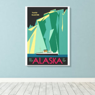 Vintage Alaska resemålning affischkonst, Taku Glac Canvastryck