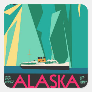 Vintage Alaska resemålning affischkonst, Taku Glac Fyrkantigt Klistermärke