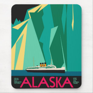Vintage Alaska resemålning affischkonst, Taku Glac Musmatta