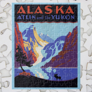 Vintage Alaska-resemålning, Atlin och Yukon Pussel
