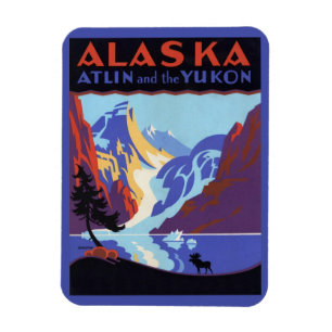 Vintage Alaska-resemålningaffisch, Atlin och Yukon Magnet