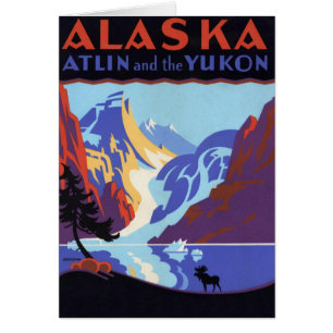 Vintage Alaska-resemärke, Atlin och Yukon Hälsningskort