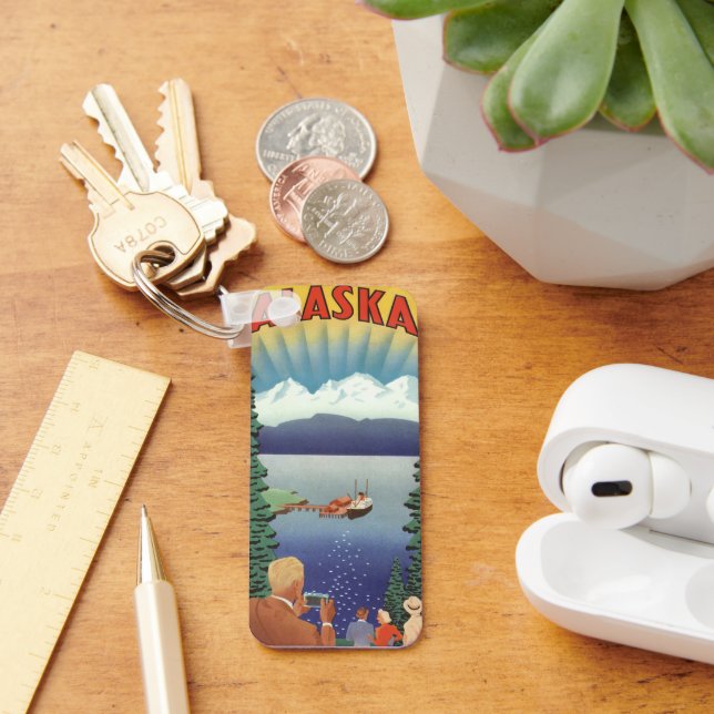 Vintage Alaska Travel Poster Art., Scenlandskap Nyckelring (Skrivbord)
