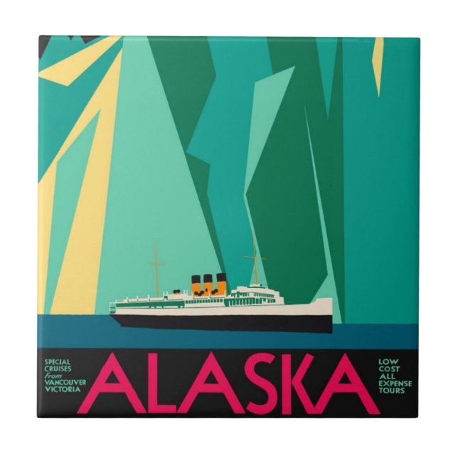 Vintage Alaska Travel Poster Art, Taku Glacier Kakelplatta (Framsidan)