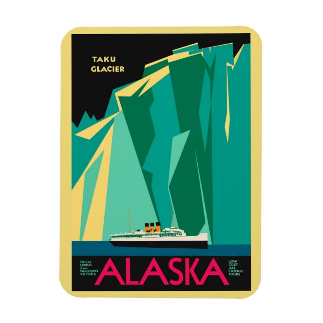 Vintage Alaska Travel Poster Art, Taku Glacier Magnet (Vertikal)