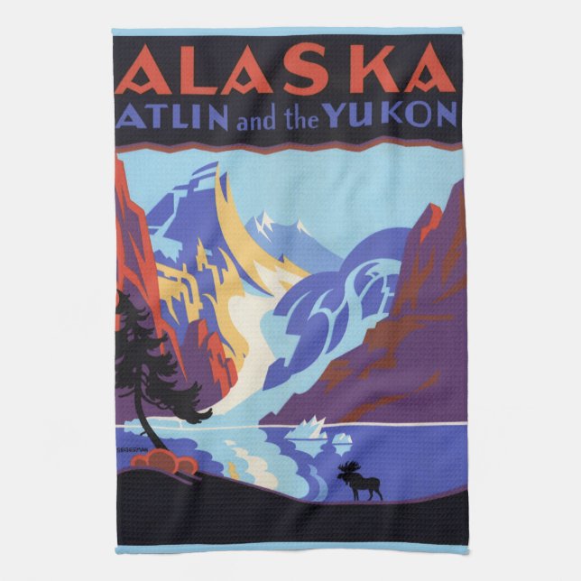Vintage Alaska Travel Poster, Atlin och Yukon Kökshandduk (Vertikal)