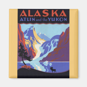 Vintage Alaska Travel Poster, Atlin och Yukon Magnet