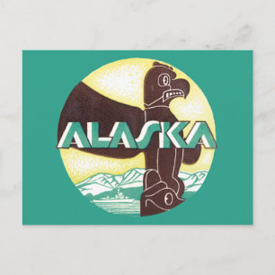 Vintage Alaska Travel Totem Pole Eagle Bird Vykort