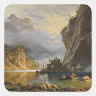 Vintage Albert Bierstadt Indians Spear Fishing Fyrkantigt Klistermärke