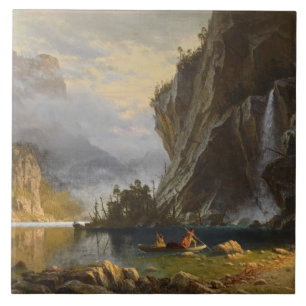 Vintage Albert Bierstadt Indians Spear Fishing Kakelplatta