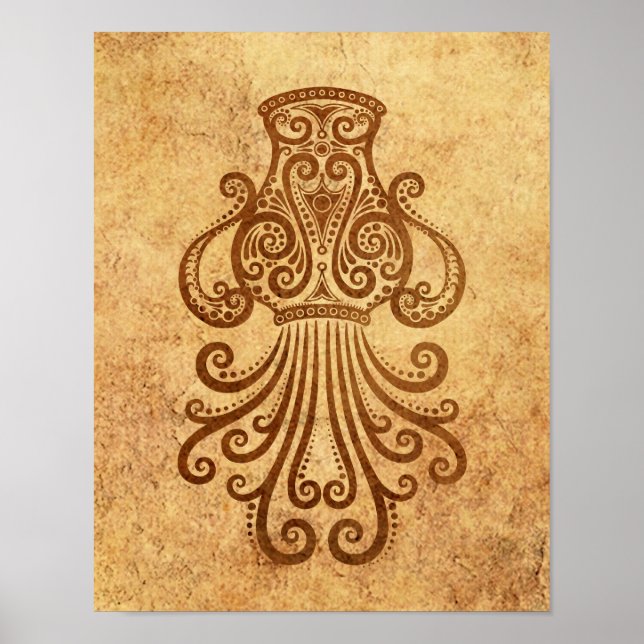 Vintage Åldras Aquarius Zodiac Poster (Framsidan)