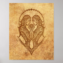 Vintage Åldras Gemini Zodiac Poster