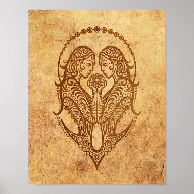 Vintage Åldras Gemini Zodiac Poster (Framsidan)