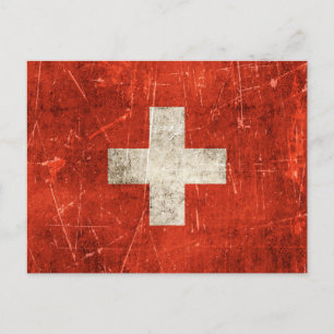 Vintage Åldras och sönderdelade Flagga i Schweiz Vykort