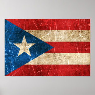 Vintage Åldras och spröd Flagga av Puerto Rico Poster
