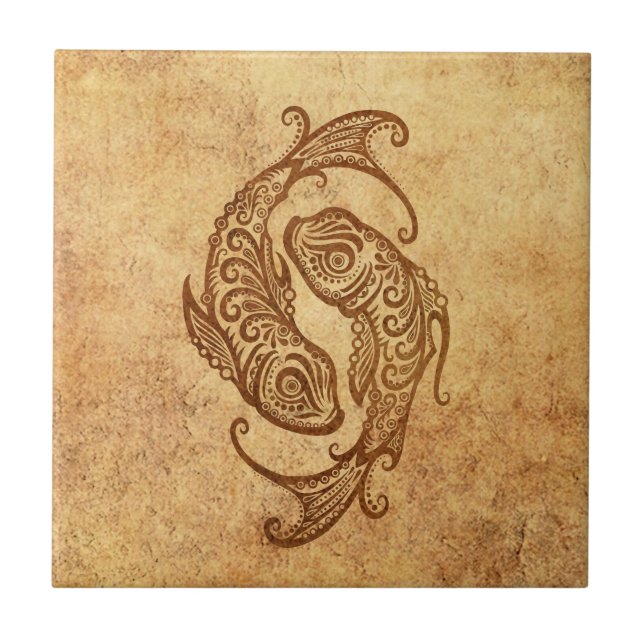 Vintage åldras Pisces Zodiac Kakelplatta (Framsidan)
