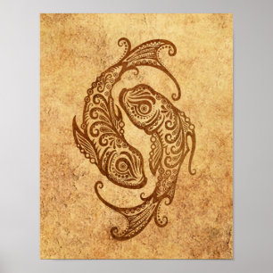 Vintage Åldras Pisces Zodiac Poster