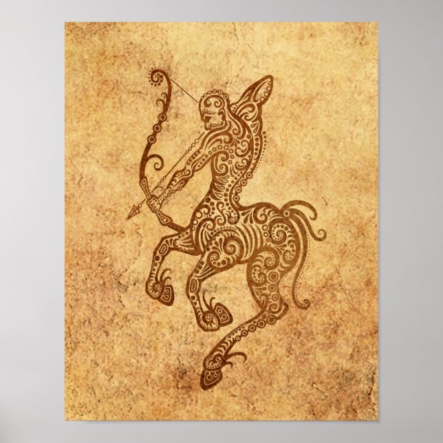 Vintage Åldras Sagittarius Zodiac Poster (Framsidan)