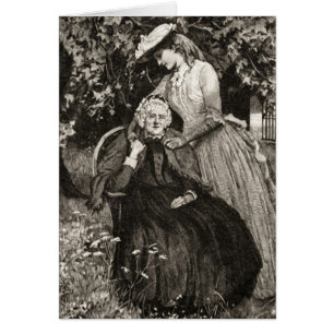 Vintage Äldre Mor & dotter Mors dag-kort Hälsningskort